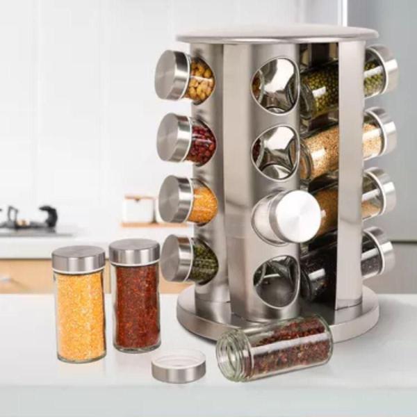 Potes Giratório de Tempero Inox/Vidro Organize sua Cozinha com Estilo e Conforto - BLACK WATCH Imagem de Potes Giratório de Tempero Inox/Vidro Organize sua Cozinha com Estilo e Conforto
