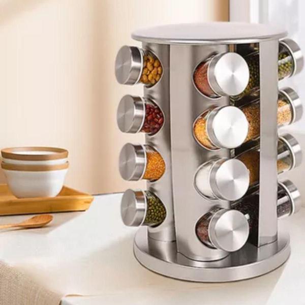Potes Giratório de Tempero Inox/Vidro Organize sua Cozinha com Estilo e Conforto - BLACK WATCH Imagem de Potes Giratório de Tempero Inox/Vidro Organize sua Cozinha com Estilo e Conforto
