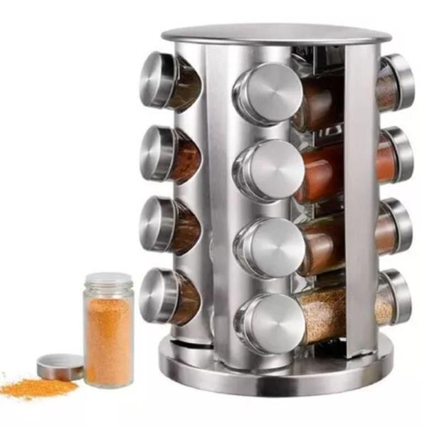 Potes Giratório de Tempero Inox/Vidro Organize sua Cozinha com Estilo e Conforto - BLACK WATCH Imagem de Potes Giratório de Tempero Inox/Vidro Organize sua Cozinha com Estilo e Conforto