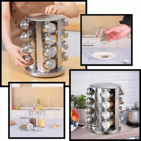 Potes Giratório de Tempero Inox/Vidro Organize sua Cozinha com Estilo e Conforto - BLACK WATCH Imagem de Potes Giratório de Tempero Inox/Vidro Organize sua Cozinha com Estilo e Conforto