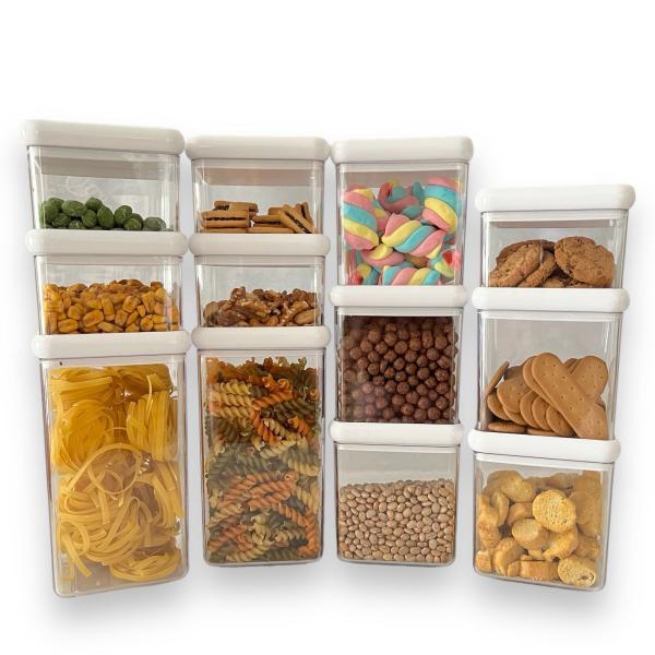 Potes Herméticos Kit 12 Organizador Mantimento Geladeira Despensa Acrílico Alta Qualidade Empilhavel - Organiser Imagem de Potes Herméticos Kit 12 Organizador Mantimento Geladeira Despensa Acrílico Alta Qualidade Empilhavel