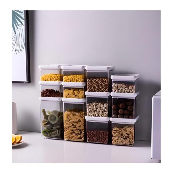 Potes Herméticos Kit 12 Organizador Mantimento Geladeira Despensa Acrílico Alta Qualidade Empilhavel - Organiser Imagem de Potes Herméticos Kit 12 Organizador Mantimento Geladeira Despensa Acrílico Alta Qualidade Empilhavel