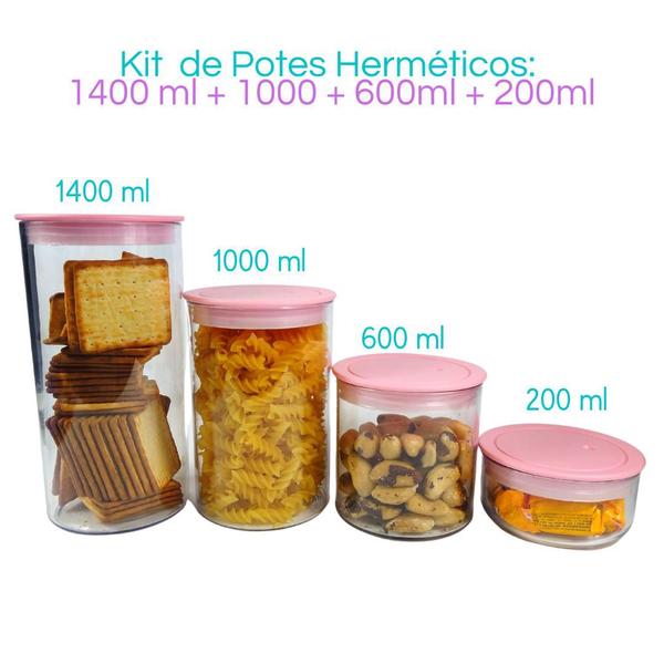 Imagem de Potes hermeticos kit com 4 tamanhos com vedação