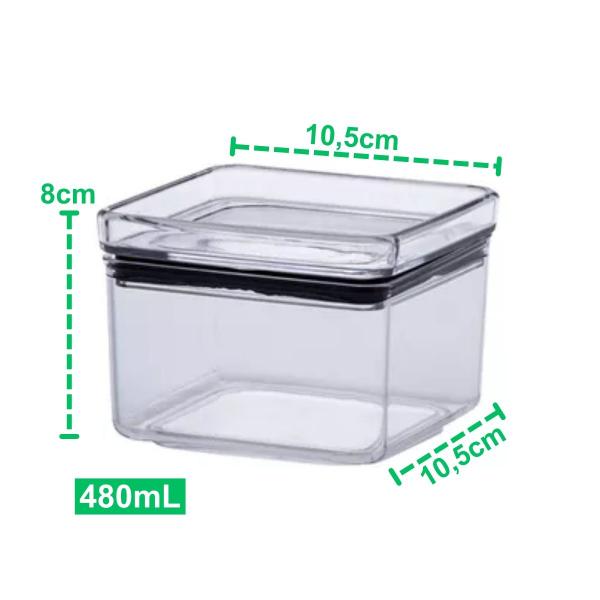 Imagem de Potes KIt com 2 Recipientes Hermético Mantimentos Acrílico Transparente 480ML Alimentos Empilhável Arroz Feijão