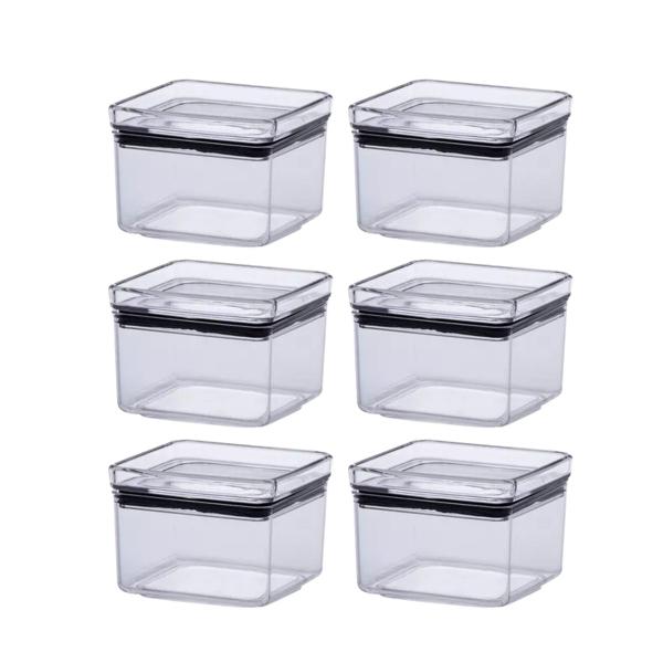 Imagem de Potes KIt com 6 Recipientes Hermético Mantimentos 480ML Acrílico Transparente Alimentos Empilhável Arroz Feijão