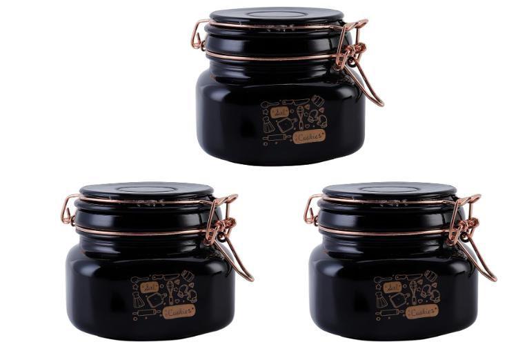 Imagem de Potes Mantimentos Vidro Preto Conjunto C/3 peças de 500 ml - Dolce Home