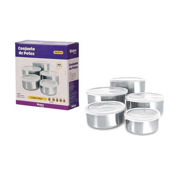 Potes Para Armazenar Alimentos Jogo 5 Pçs em Inox Com Tampa - Western Imagem de Potes Para Armazenar Alimentos Jogo 5 Pçs em Inox Com Tampa