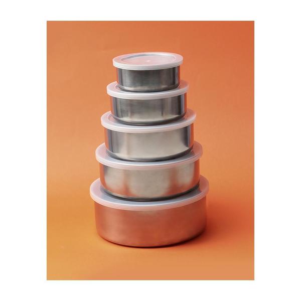 Potes Para Armazenar Alimentos Jogo 5 Pçs em Inox Com Tampa - Western Imagem de Potes Para Armazenar Alimentos Jogo 5 Pçs em Inox Com Tampa