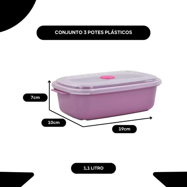 Imagem de Potes Plástico Freezer Alimentos 1.1 L Sanremo Kit C/3 Pçs