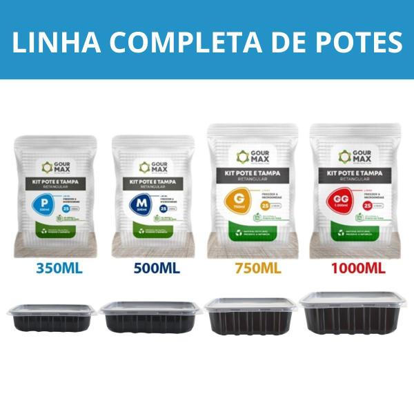 Imagem de Potes Preto 96un 350ml Descartável Marmita Freezer Fitness Retangular C/ Tampa