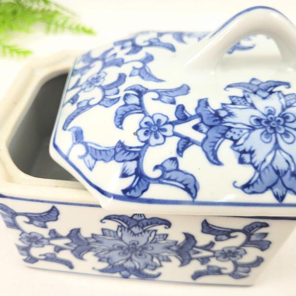 Imagem de Potiche Azul E Branco Porcelana Porta Joia 20Cm