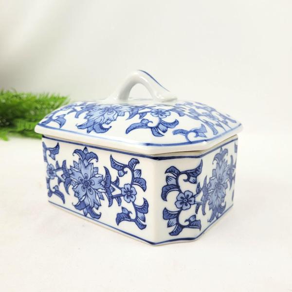 Imagem de Potiche Azul E Branco Porcelana Porta Joia 20Cm