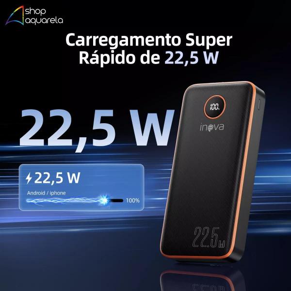 Imagem de Power Bank Carregador Portátil Universal 20.000mAh Turbo 22.5W 2 Sáidas USB Visor Led Original Inova 