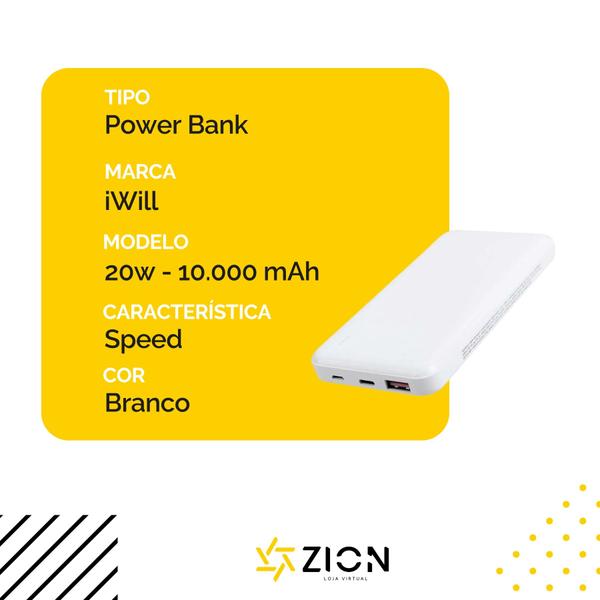 Imagem de Power Bank iWill Speed 20W USB-C 1 Ano Garantia 10.000mAh