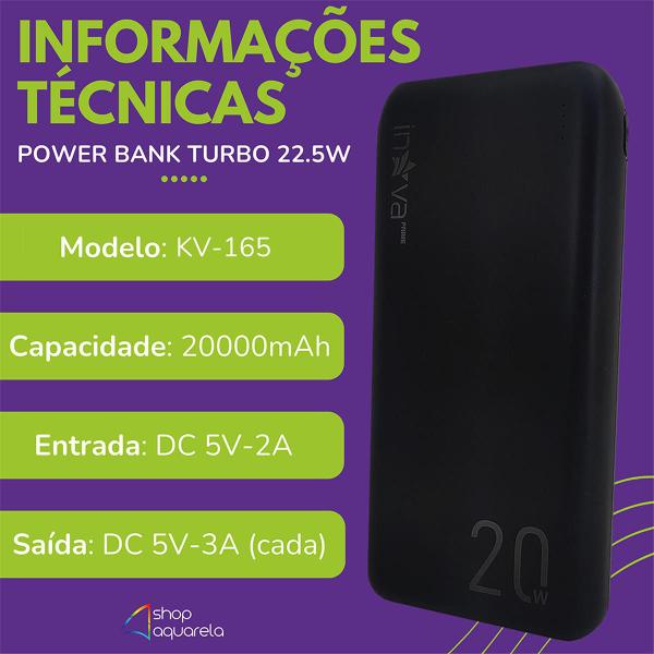 Imagem de Power Bank Tipo C 20000mAh Turbo 22,5W Carregamento Rápido 