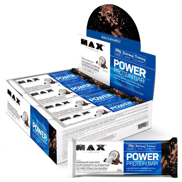 Imagem de Power protein bar barra de proteina caixa com 8 un de 90g chocolate com coco max titanium