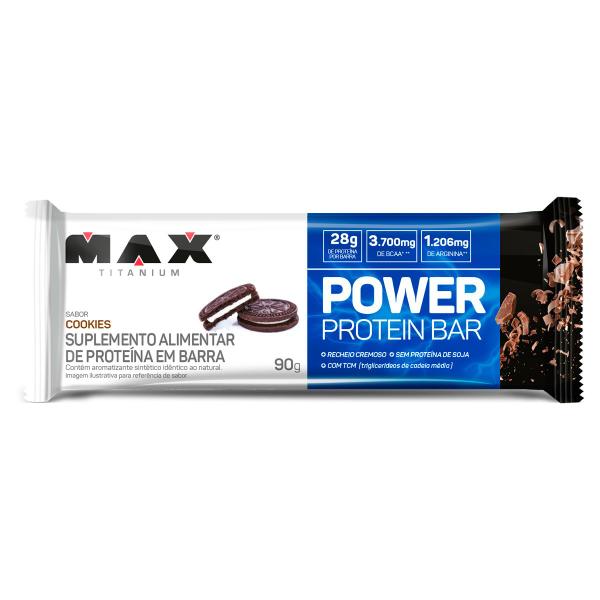 Imagem de Power protein bar barra de proteina caixa com 8 un de 90g cookies max titanium