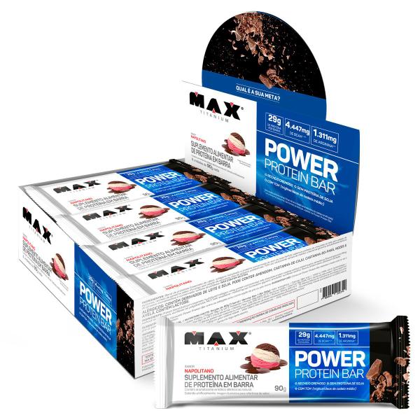 Imagem de Power protein bar barra de proteina caixa com 8 un de 90g napolitano max titanium