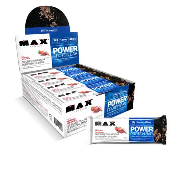 Imagem de Power Protein Bar Morango Sensation41G (Display com 12 Unidades) - Max Titanium