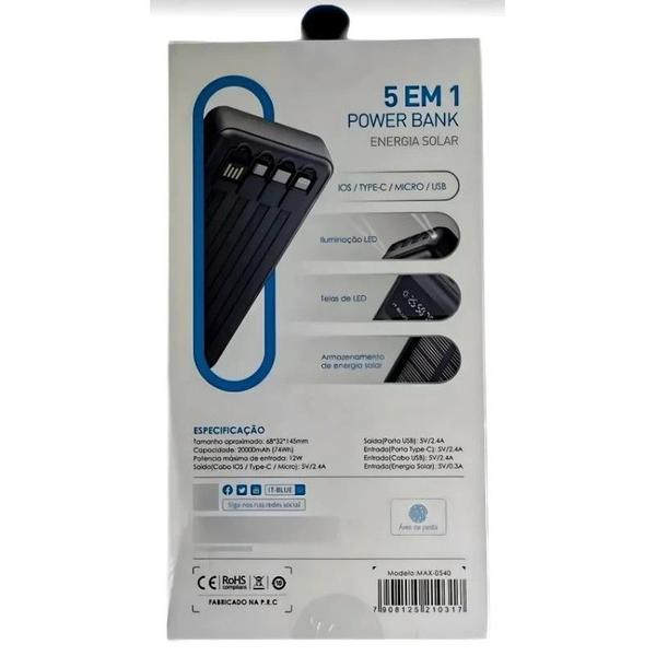 Imagem de Powerbank Carregador Portátil 20000mah Solar It-Blue MAX-0540