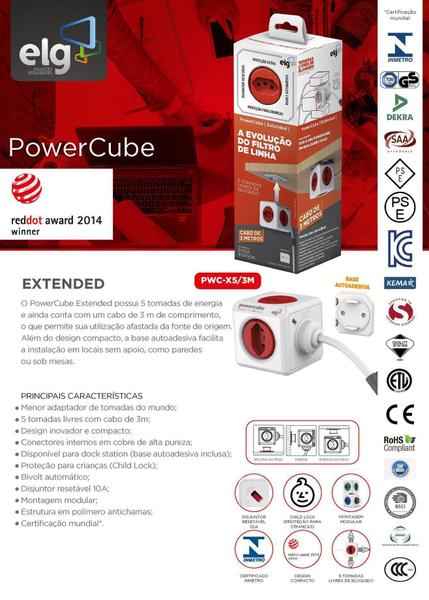 Imagem de Powercube Extended Pwc-X5/3M Elg Vermelho 5 Tomadas Com Cabo