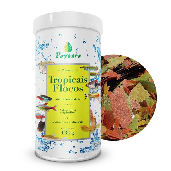 Poytara Tropicais Flocos 130g Ração Peixe Aquário Imagem de Poytara Tropicais Flocos 130g Ração Peixe Aquário