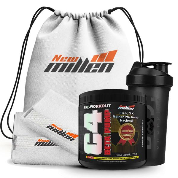 Prã Treino C4 Beta Pump 200g + Kit Academia Branco - NEW MILLEN Imagem de Prã Treino C4 Beta Pump 200g + Kit Academia Branco