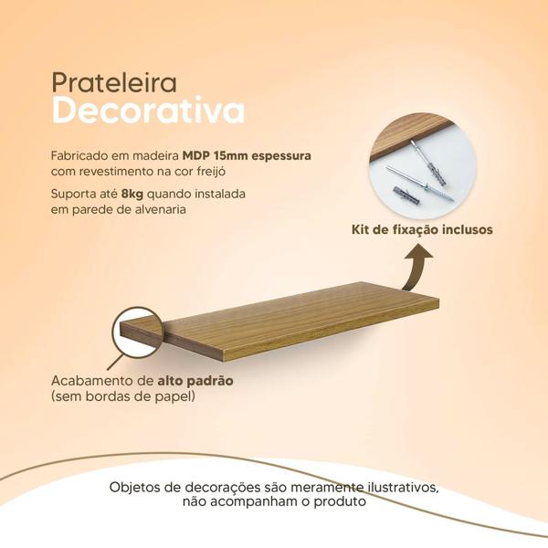 Prateleira 70 x 10cm Freijó Suporte Invisível - Mercado das Prateleiras Imagem de Prateleira 70 x 10cm Freijó Suporte Invisível