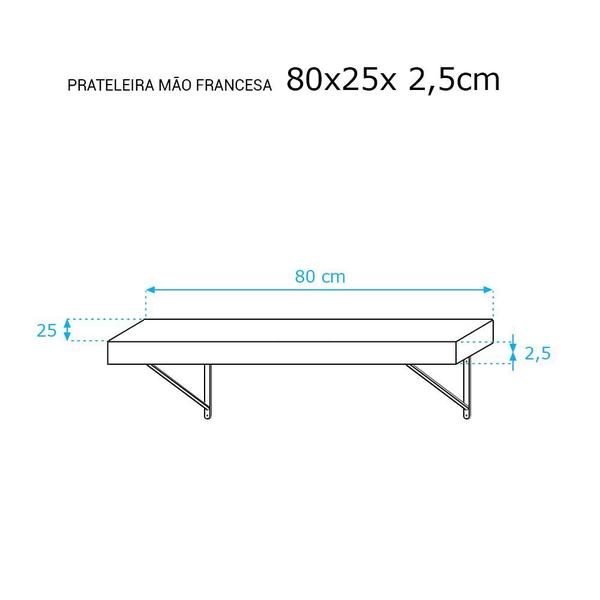 Imagem de Prateleira 80 x 25cm Branco Espessura 25mm Mão Francesa