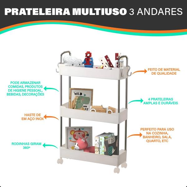 Imagem de Prateleira Carrinho Auxiliar Organizador de Objetos Multiuso 4 Andares com Rodinhas Cozinha Banheiro Sala Escritório