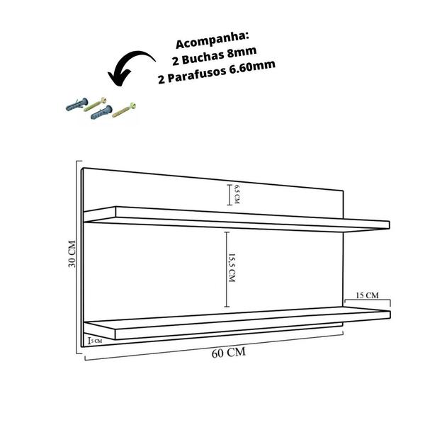 Imagem de Prateleira com 2 níveis e fundo 60X30CM - Natural