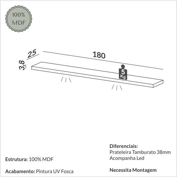 Imagem de Prateleira com Led 180cm Basic Fendi - Dalla Costa