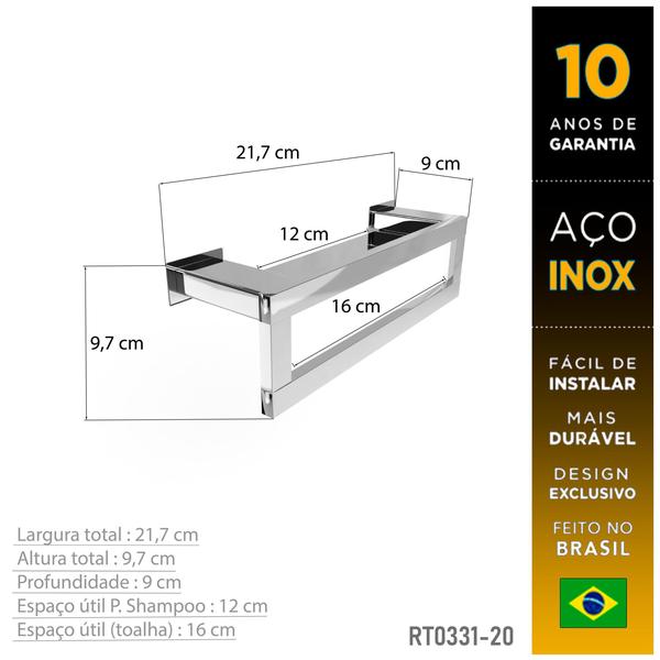 Imagem de Prateleira com Toalheiro 20 Cm Inox - Kromus RT0331-20