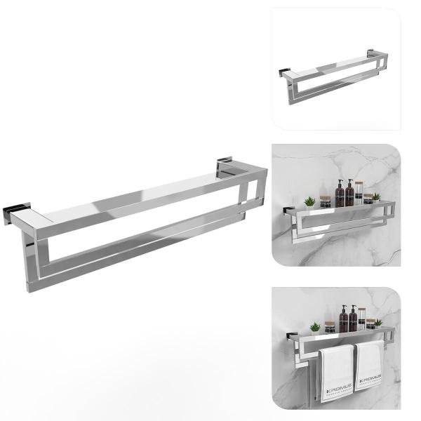 Imagem de Prateleira com Toalheiro Duplo 60 Cm Inox - Kromus RT0332-60