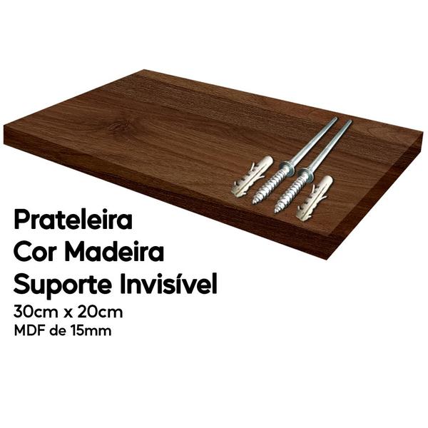 Imagem de Prateleira Cor Madeira de Mdf 30x20 Suporte Invisível