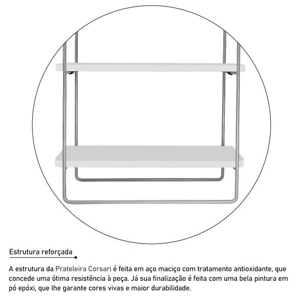 Imagem de Prateleira Corsari Design Industrial Estante Prata e Branco