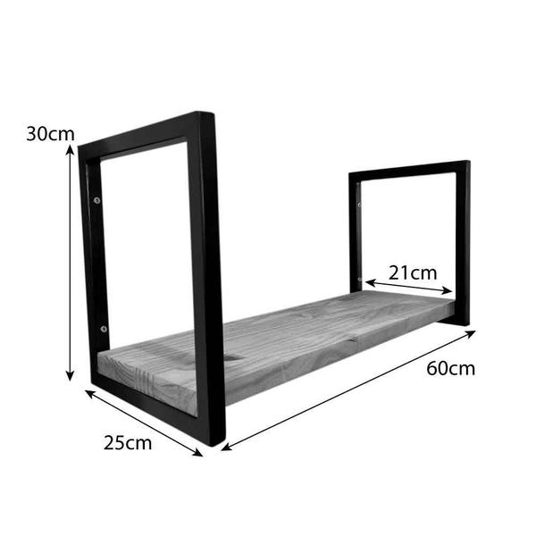 Imagem de Prateleira de Ferro e Madeira Industrial de Parede Style 1 Prateleira 60cm Carvalho e Preto