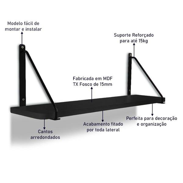 Imagem de Prateleira De Livro De Parede Mão Francesa Decorativa MDP 60 X 15