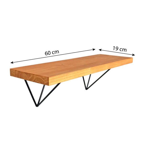 Imagem de Prateleira de Parede de Ferro e Madeira Industrial Pirâmide 60cm Carvalho e Branco