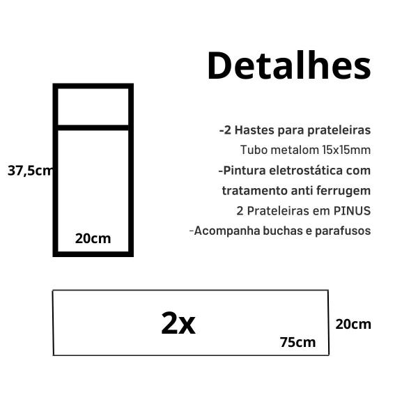 Imagem de Prateleira De Parede Estante Suspensa Organizadora 75cm Ferro/Madeira Industrial