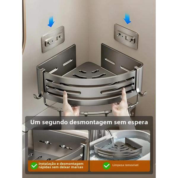 Imagem de Prateleira De Parede Para Banheiro Sem Broca, Rack De Shampoo De Alumínio, Suporte De Armazenamento,