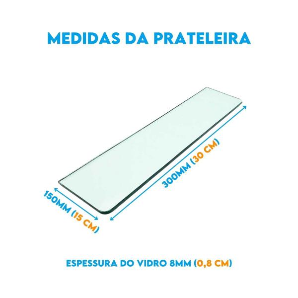 Imagem de Prateleira De Vidro 30x15 8mm Com Suporte Tucano Médio