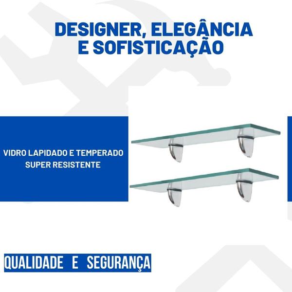 Imagem de Prateleira de vidro 50x10 Bico Tucano Kit com 2 unidades