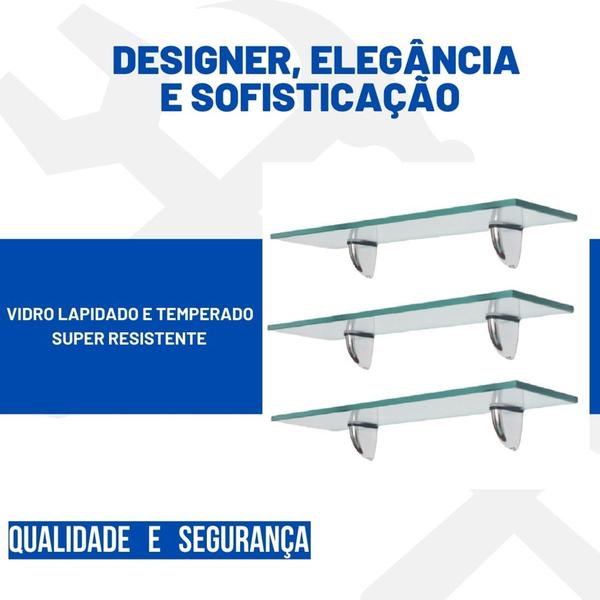 Imagem de Prateleira de vidro 50x10 Bico Tucano Kit com 3 unidades