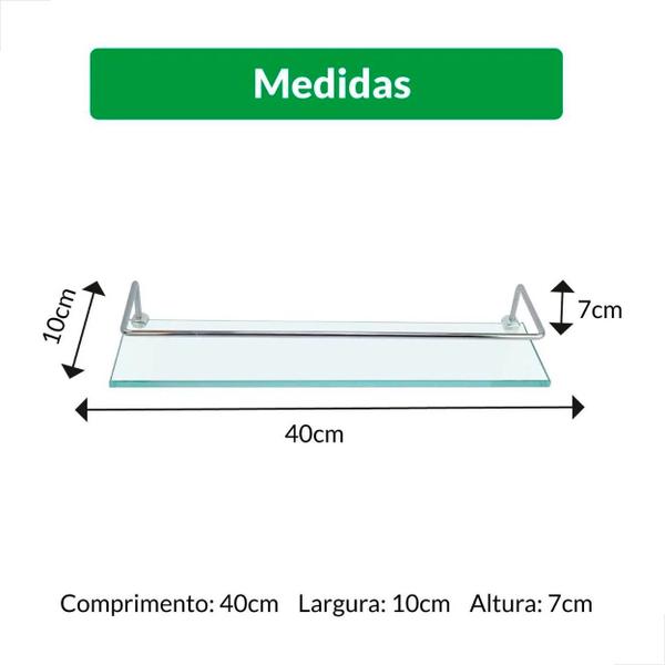 Imagem de Prateleira De Vidro Incolor 10X40 com Grade para Banheiro