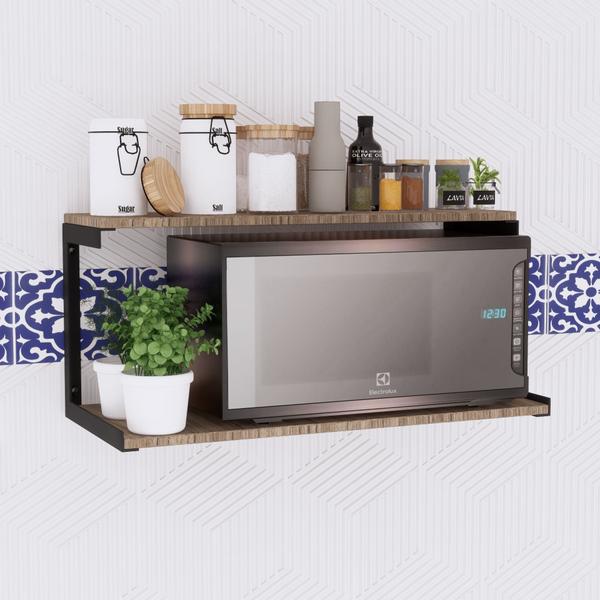 Imagem de Prateleira Decorativa Parede Rustica Forte Estante Dupla 60cm Preto