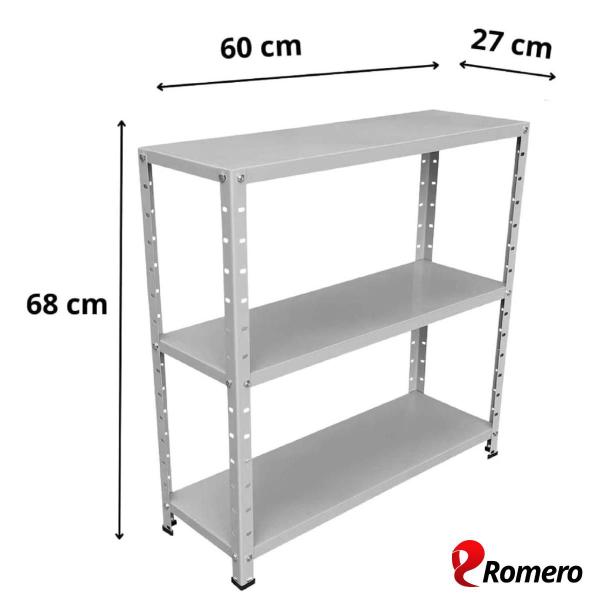 Prateleira Estante Armário Aço 3 Bandejas 60cm Cinza Romero