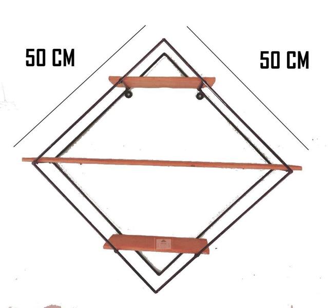 Imagem de prateleira ferro e madeira design diamante parede decoração multiuso cozinha jardim banheiro quarto sacada