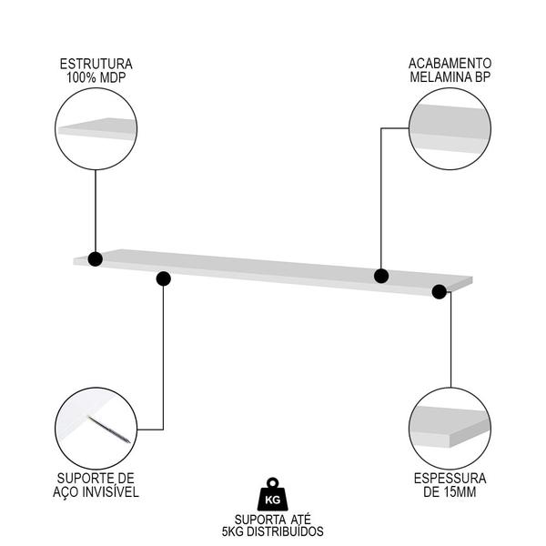 Imagem de Prateleira Flutuante Multiuso Kit 2 com Suporte Invisível CP1 Yara Branco - Lumil
