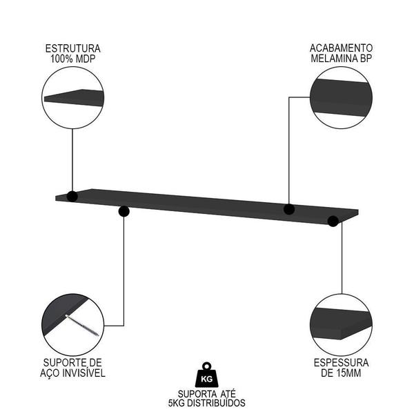 Imagem de Prateleira Flutuante Multiuso Kit 3 Com Suporte Invisível Cp2 Yara Preto - Lumil